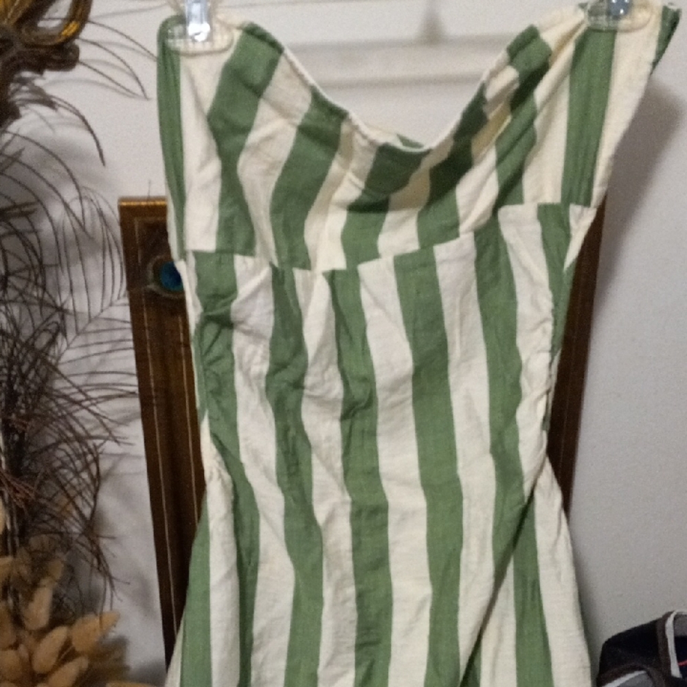 SHEIN Green and White Striped Backless Maxi Dress